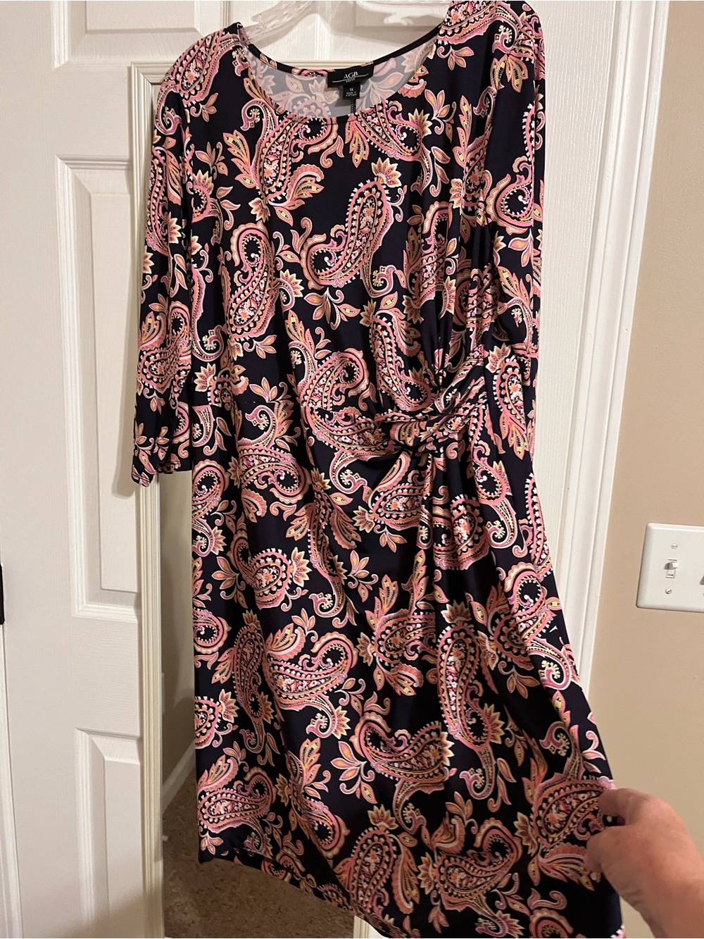 NWOT Charming Paisley Knot-Front Dress in Pink on Black
